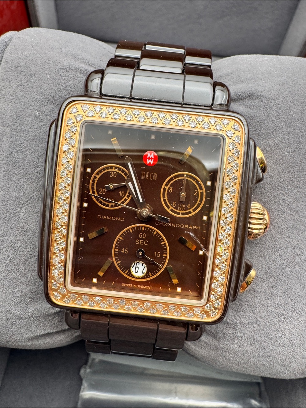 Rare!! Michele Deco Brown Madison Diamond ceramic watch